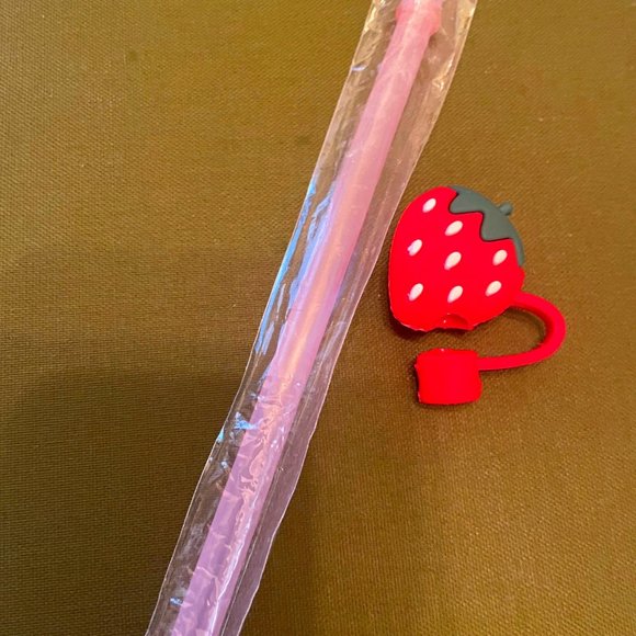 Starbucks Barbie Pink Straw and Strawberry Topper Set - Picture 1 of 4